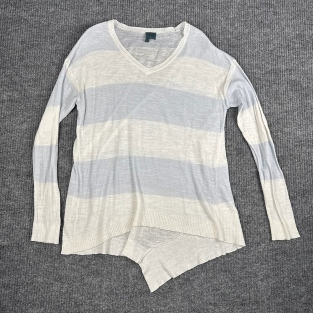 left‎ of center Sweater Womens S Linen Cotton Blend Sheer Asymmetric Hem Coastal